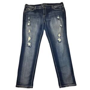 Ariya Jeans Plus Size 20 Mid Rise Stretch Straight Leg Medium Blue Distressed